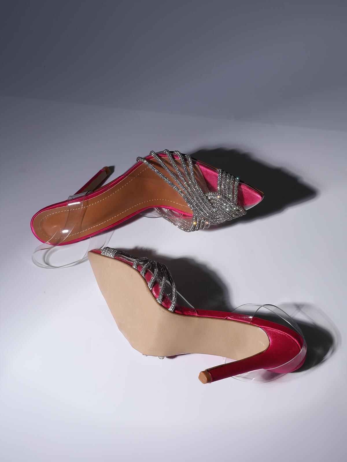 Crystal Embellished Sandals In Hot Pink