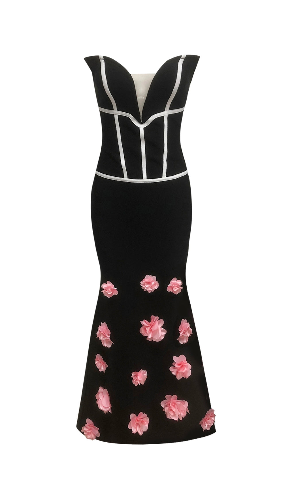 Eri Black Strapless Flower Maxi Dress