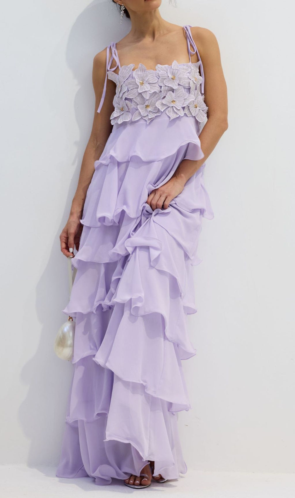 Fauve Purple Flower Tiered Maxi Dress