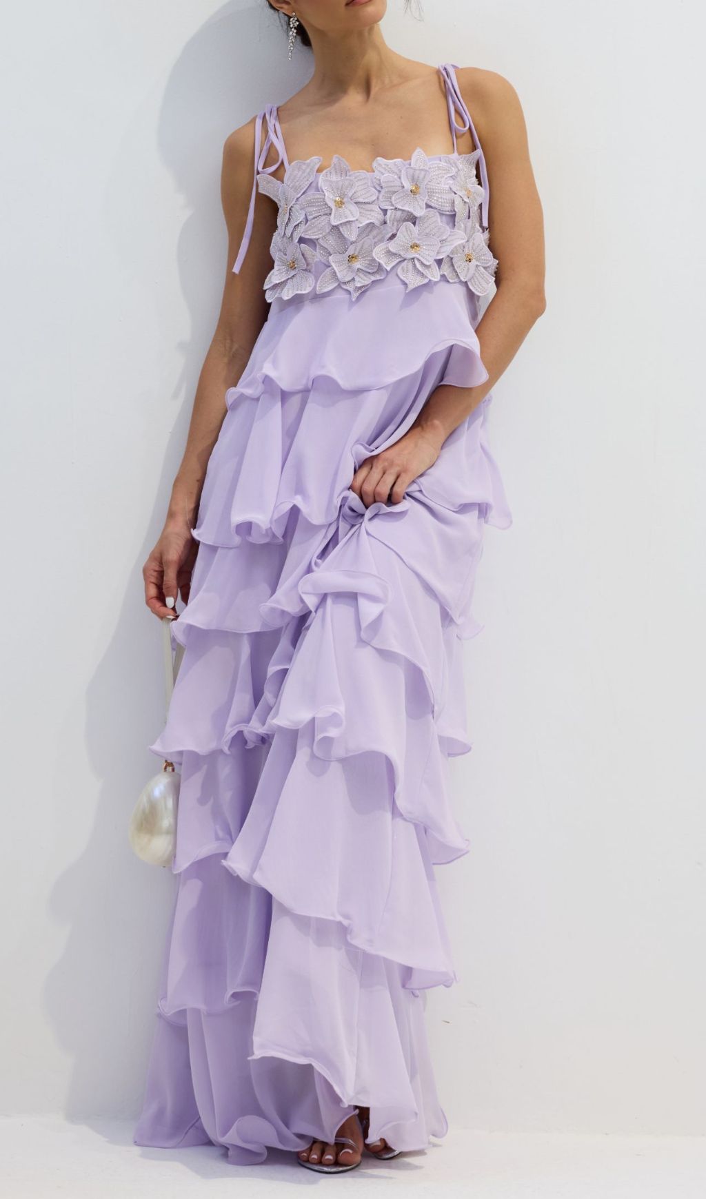 Fauve Purple Flower Tiered Maxi Dress