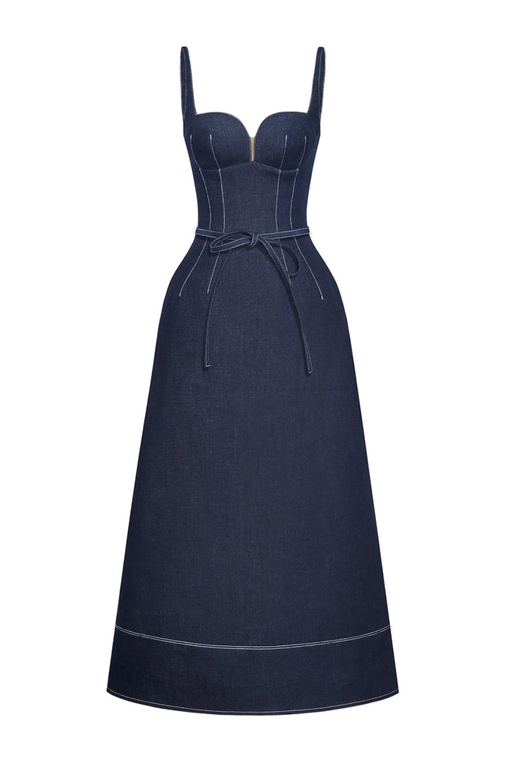 A-line Sleeveless Denim Midi Dress in blue