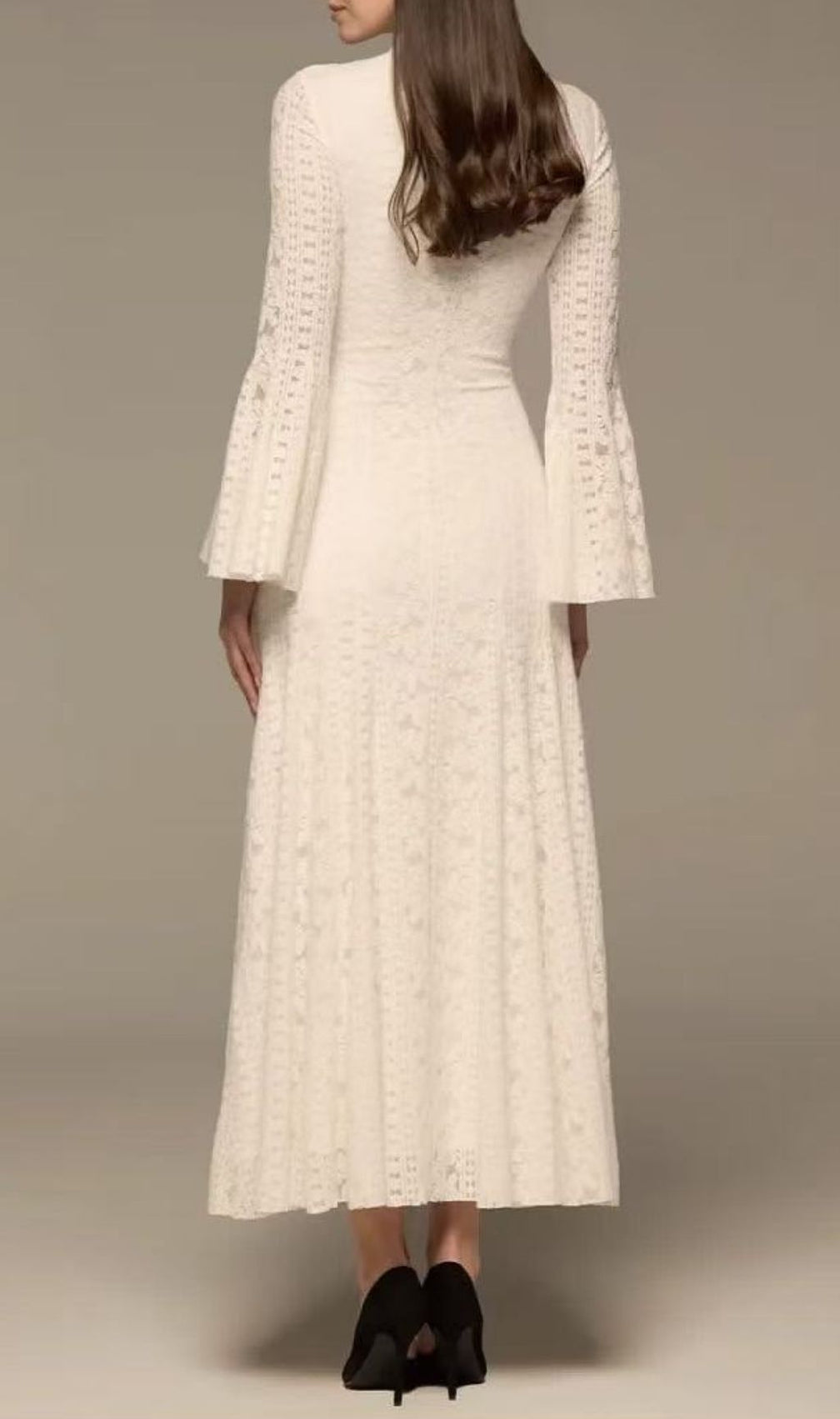 Kieu White Lace Maxi Dress | Elegant Bell Sleeve Gown for Special Occasions
