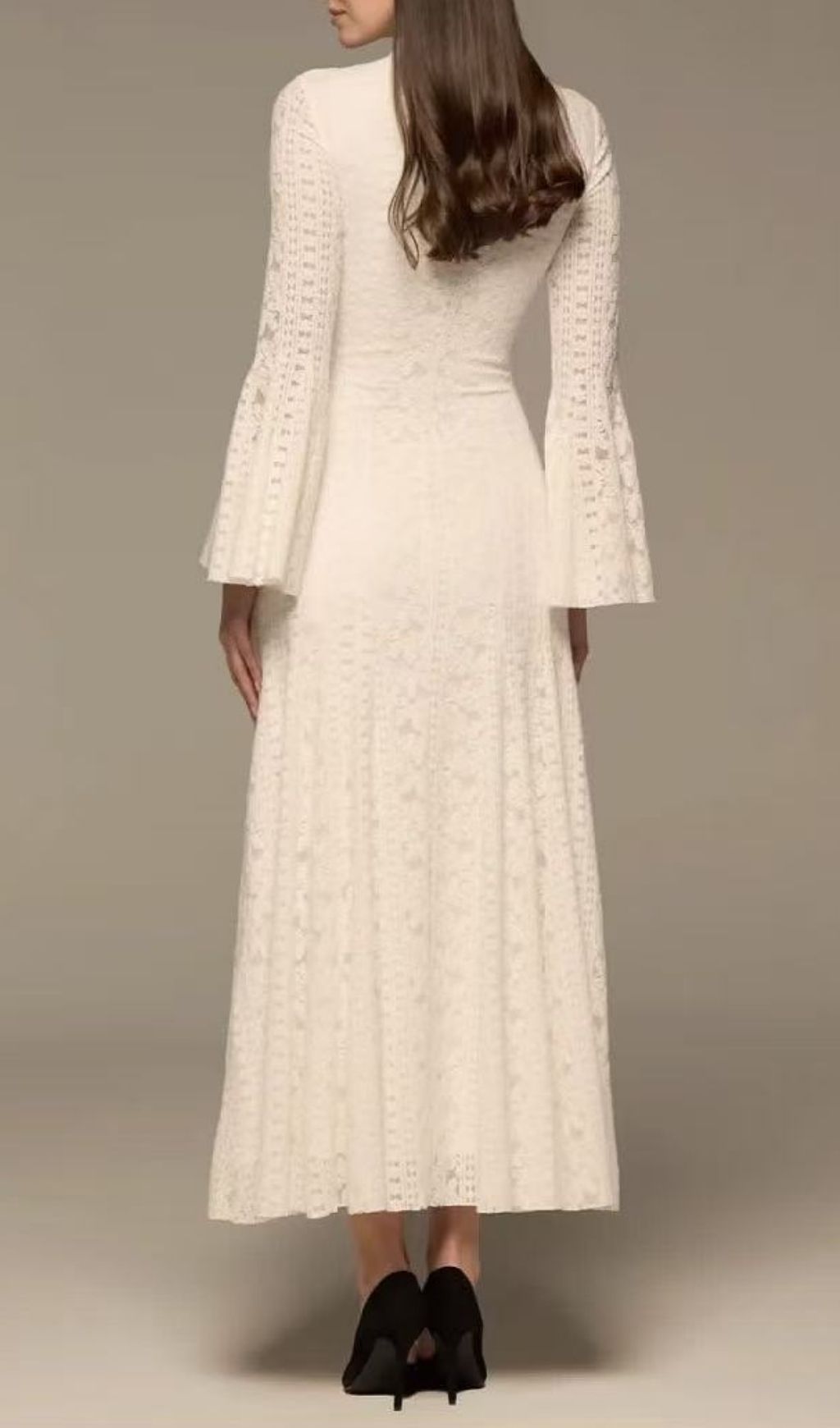 Kieu White Lace Maxi Dress | Elegant Bell Sleeve Gown for Special Occasions
