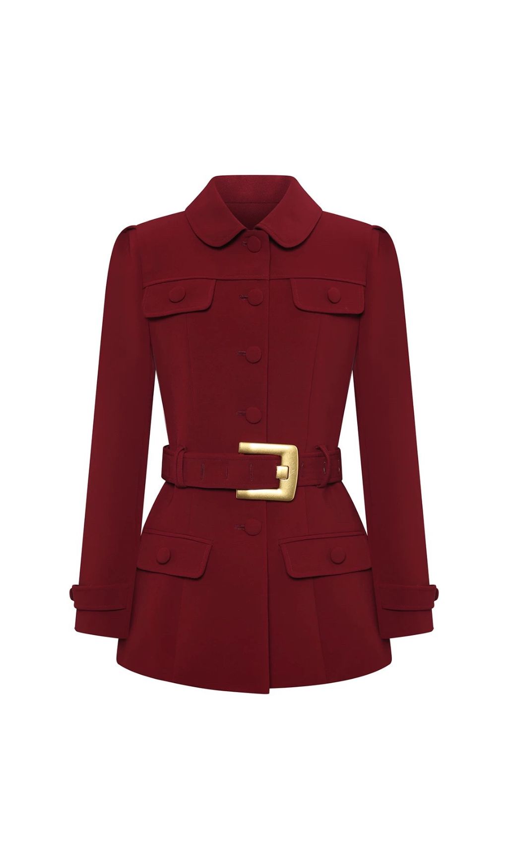 Jadran Power Peplum Blazer | Rich Burgundy Tailored Jacket with Gold Buckle