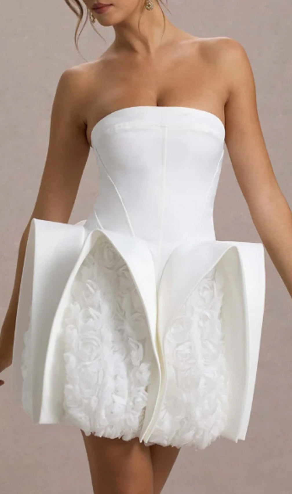 Dietrich White Strapless Flower Mini Dress