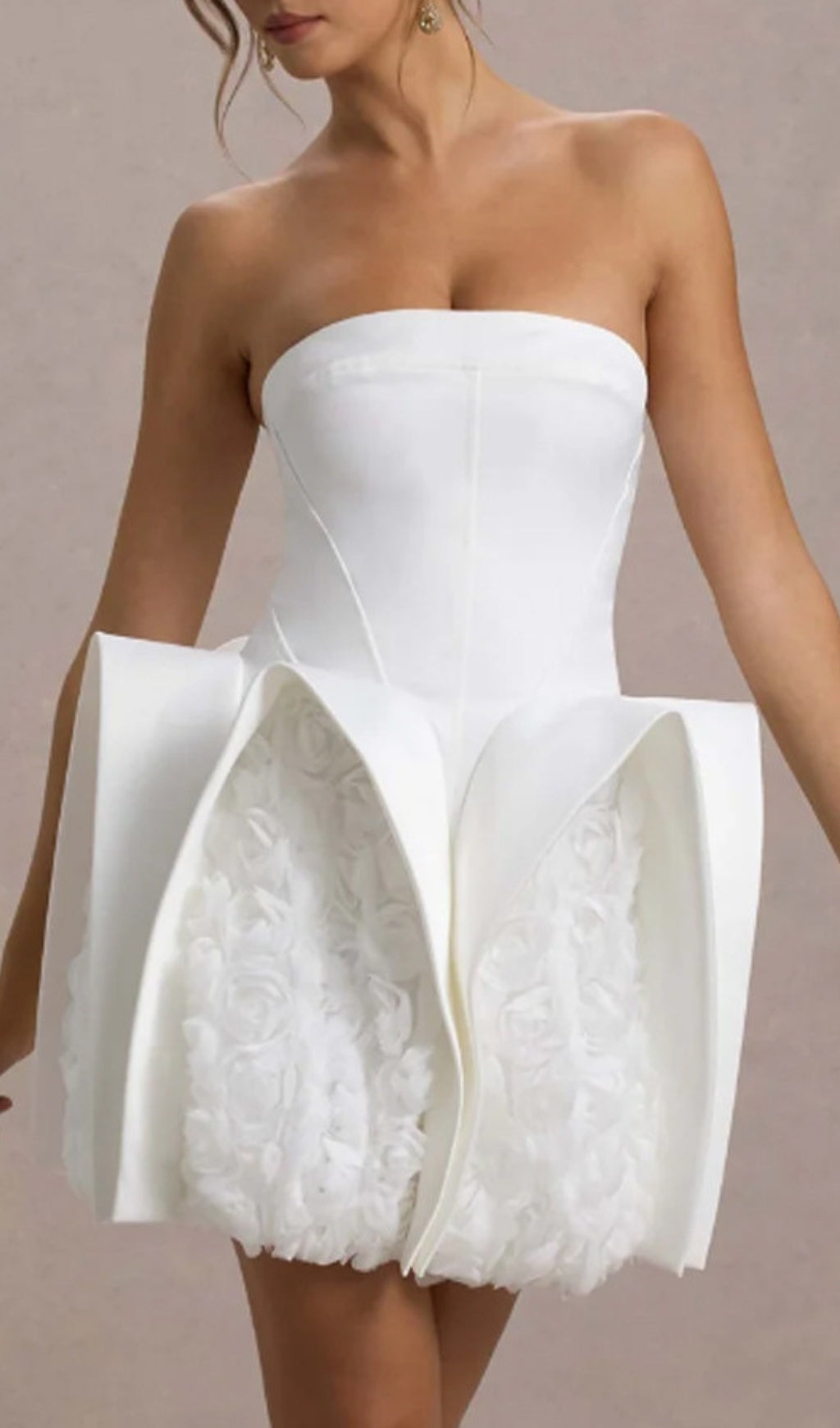 Dietrich White Strapless Flower Mini Dress