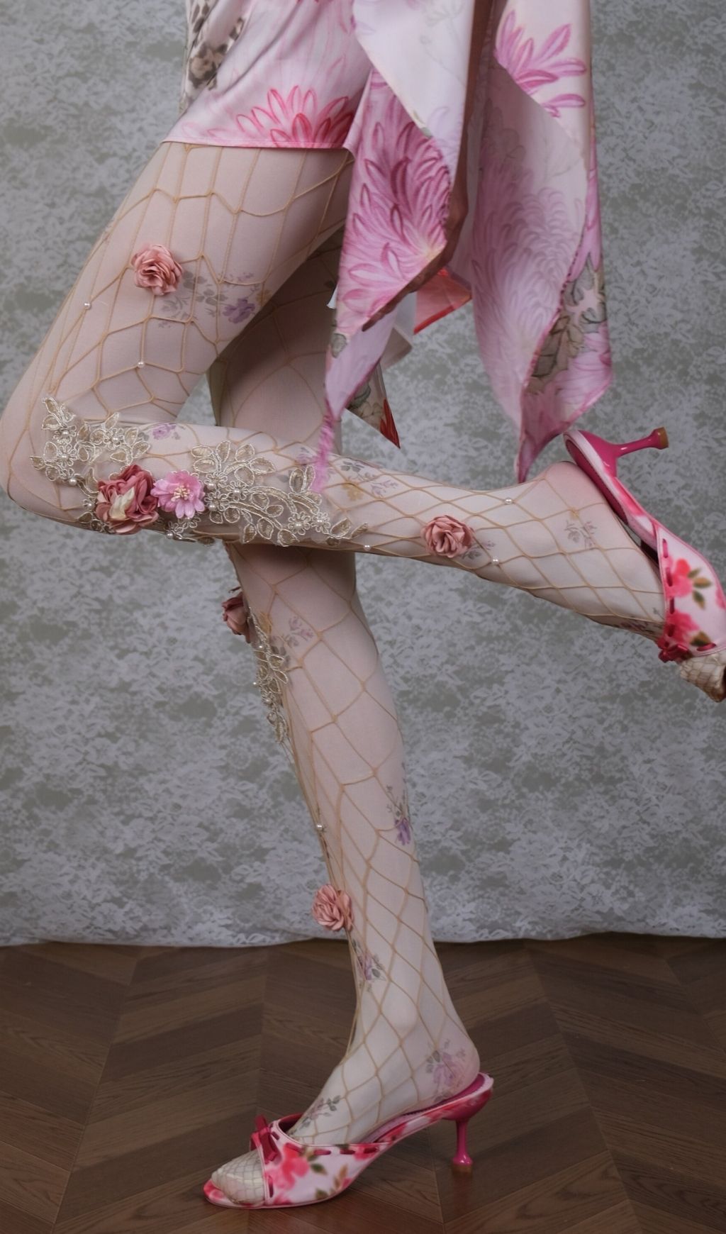 Enchanting 3D Floral & Pearl Layering Tights Set for Women