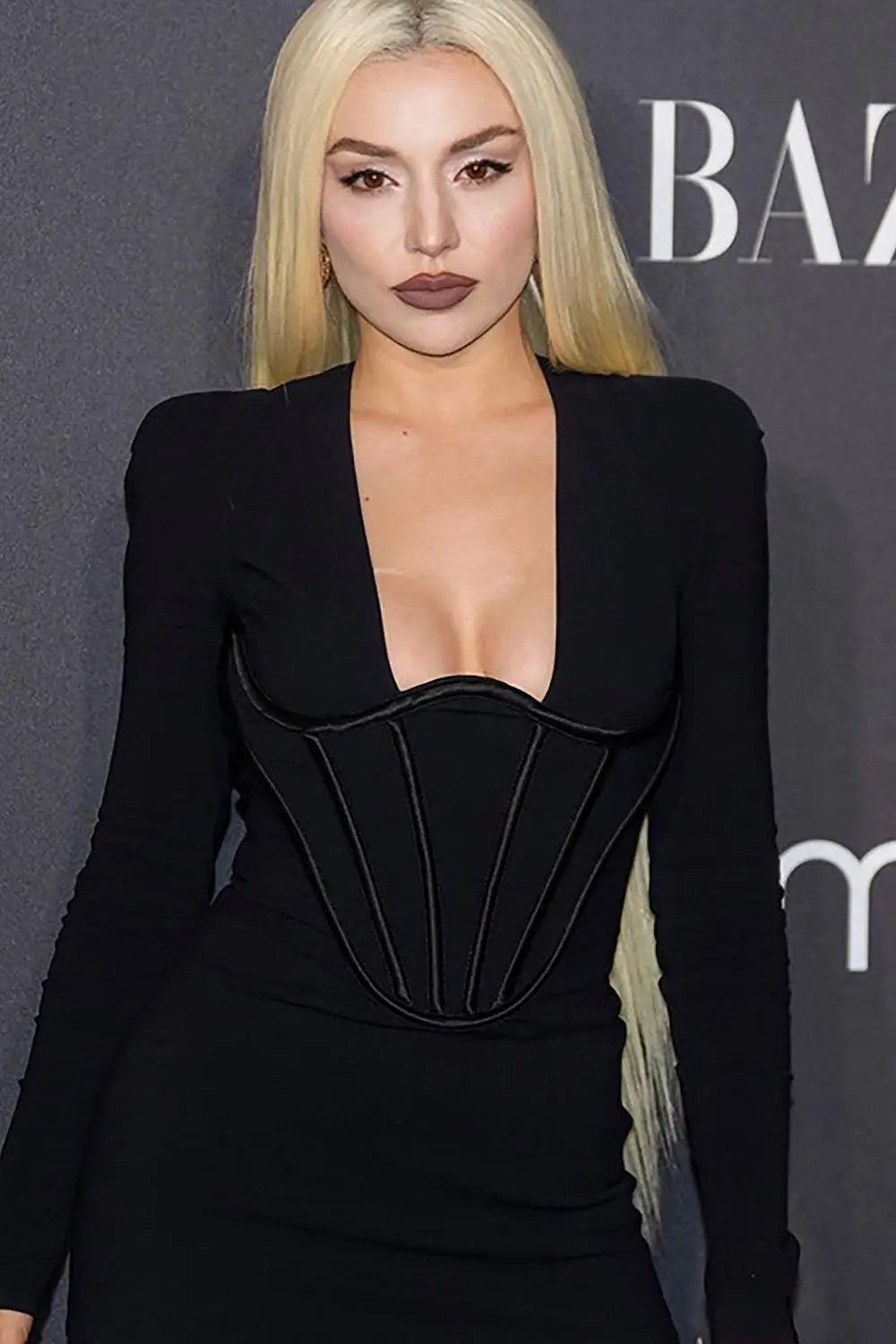 Black Corset Detail Long Sleeve Bandage Mini Dress