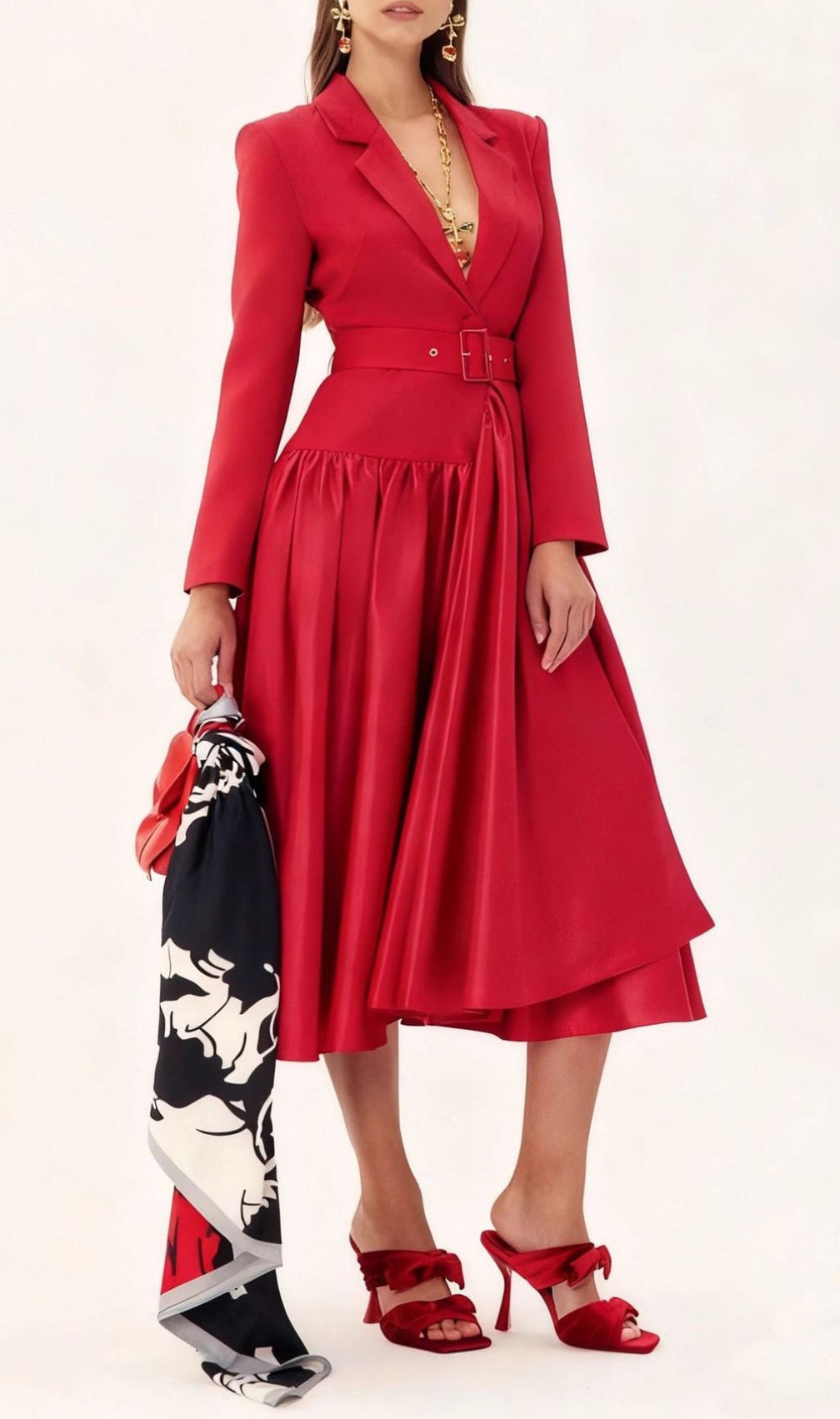 Imogen Red Long Sleeve Belted Blazer Dress - Power & Elegance