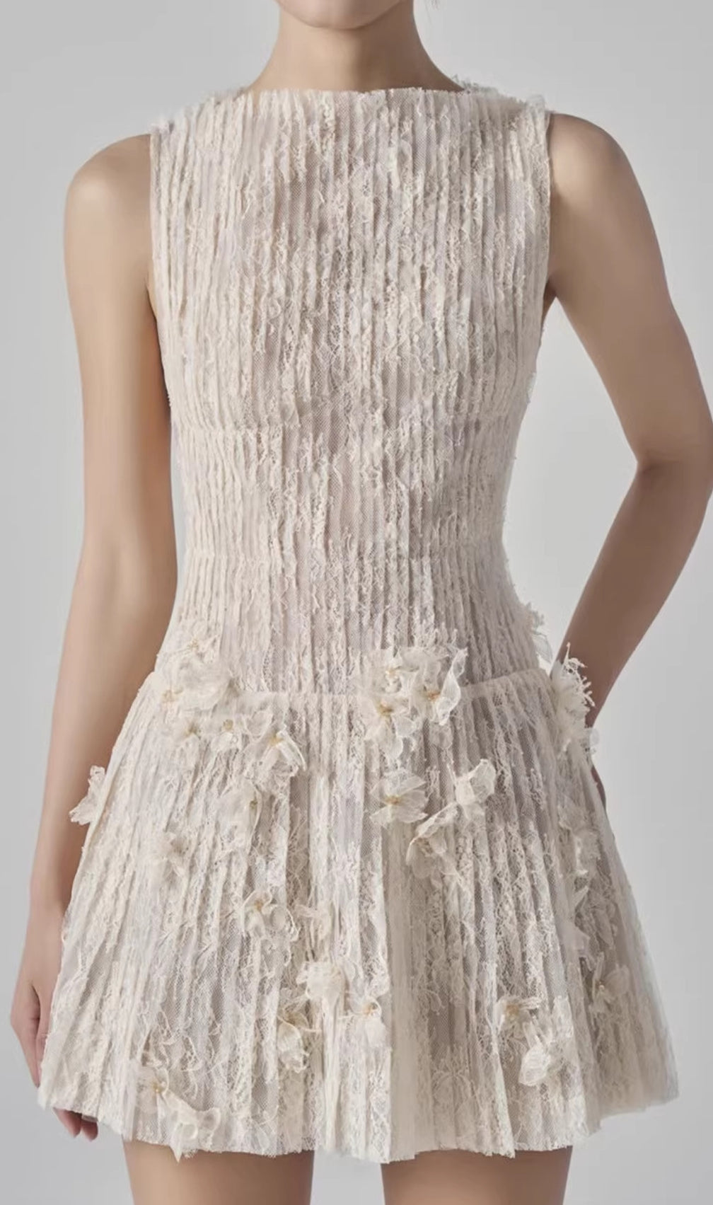 Darda Beige Flower Lace Mini Dress