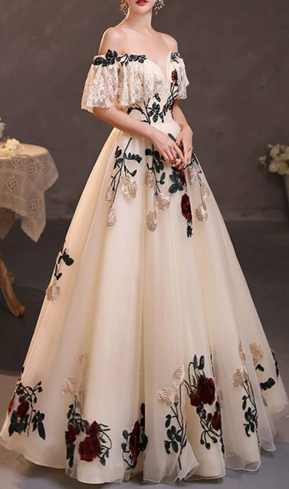 Kumani Flower Lace Mesh Maxi Dress