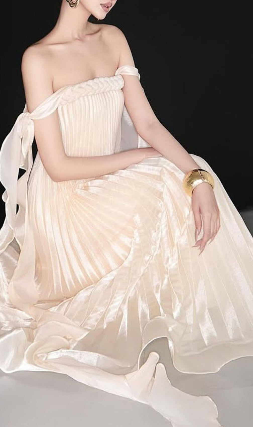 Imogene Ethereal Pleated Maxi Gown | Strapless Elegant Evening Dress