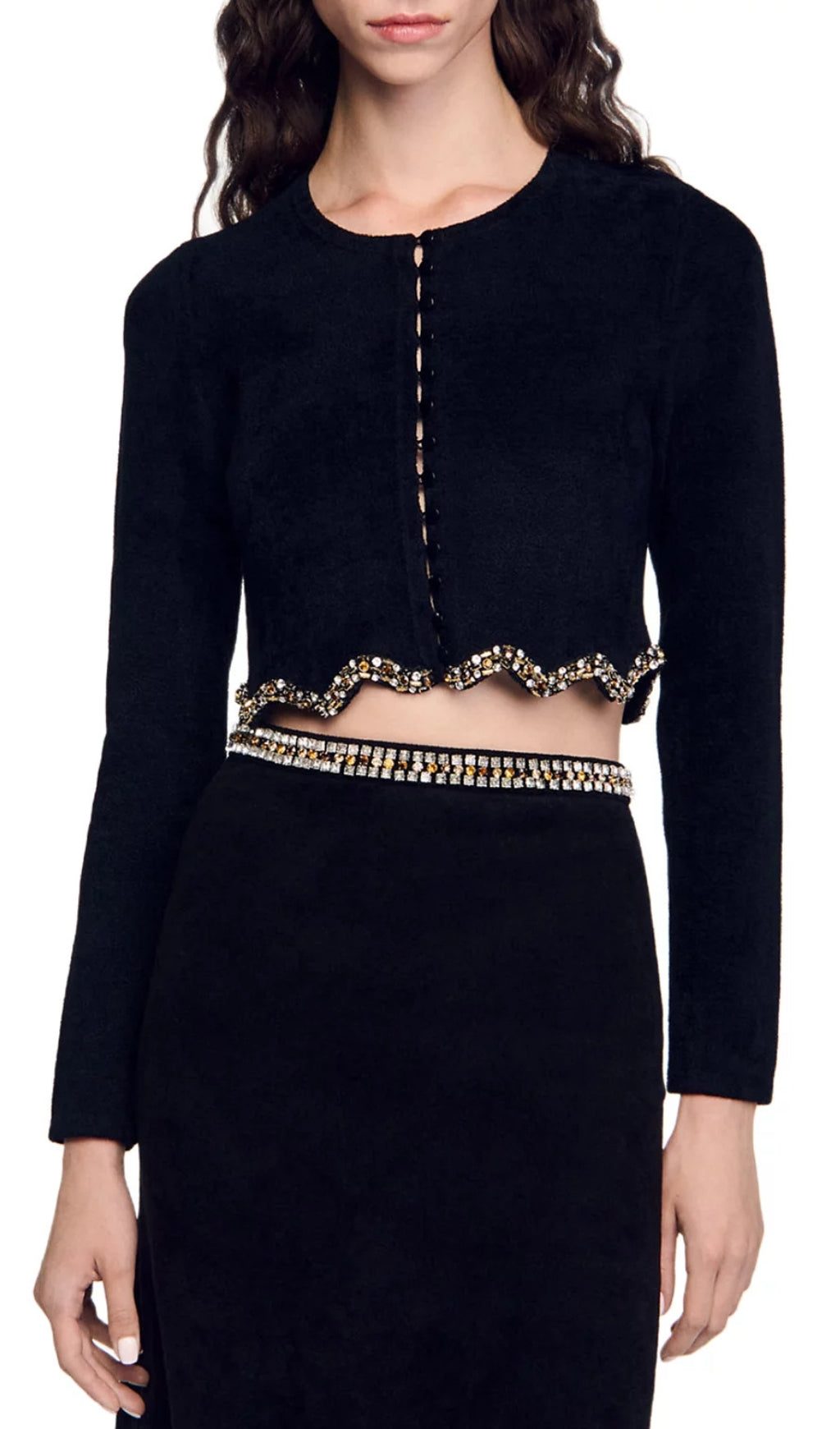 Jendal Embellished Scalloped Crop Cardigan