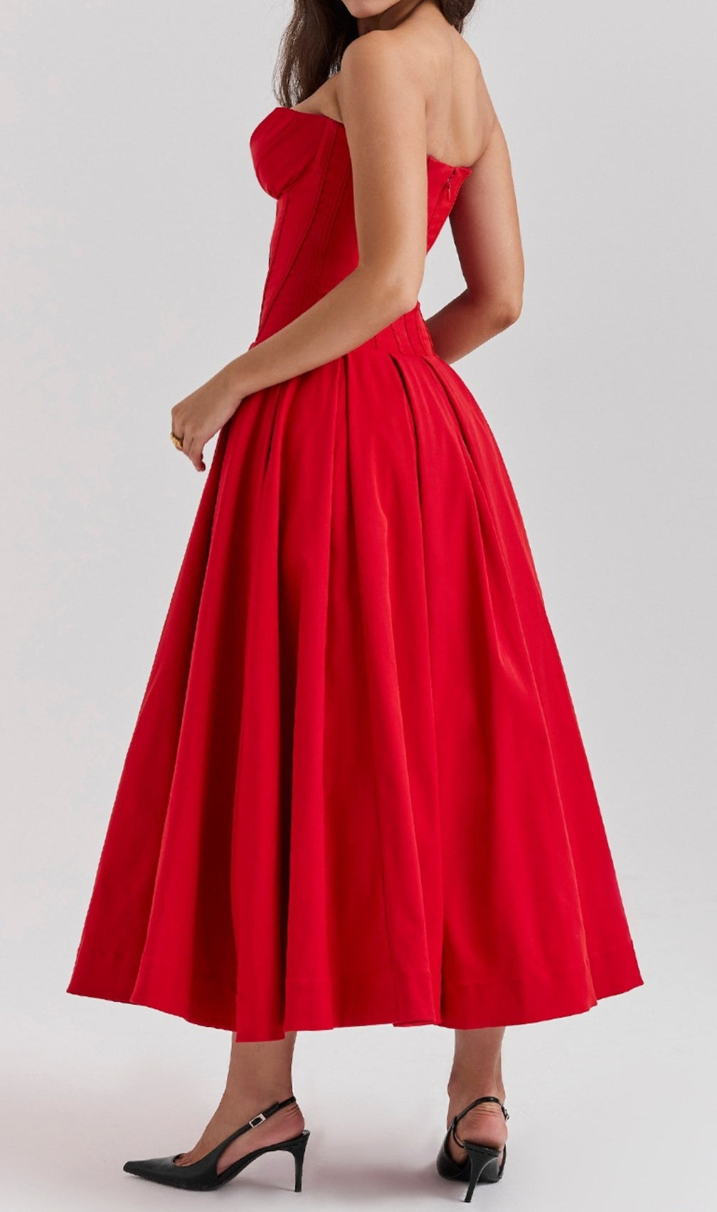 Devani Red Strapless Corset Midi Dress
