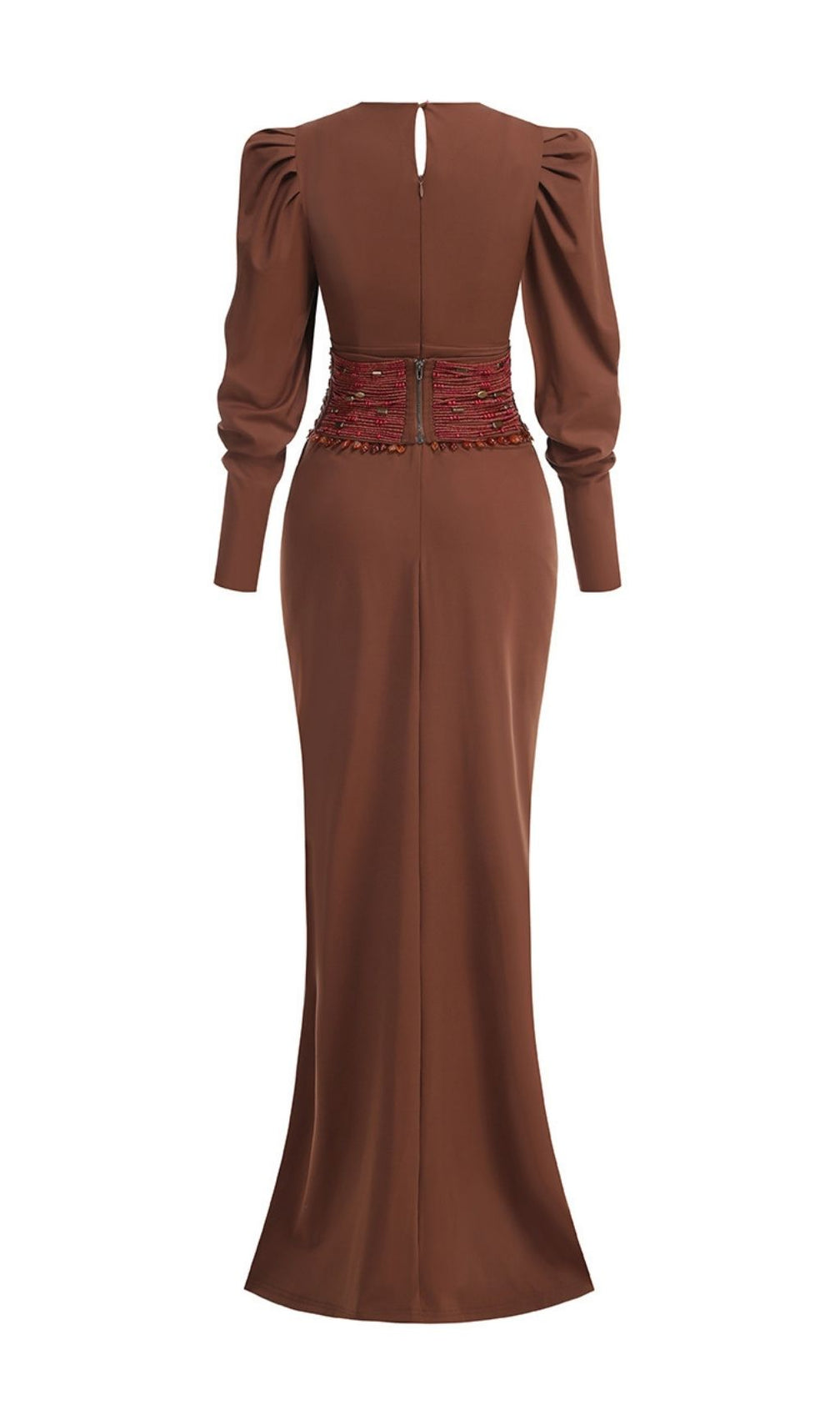 Ciqala V-Neck Maxi Dress: Beaded Corset Waist, Statement Sleeves & High Slit