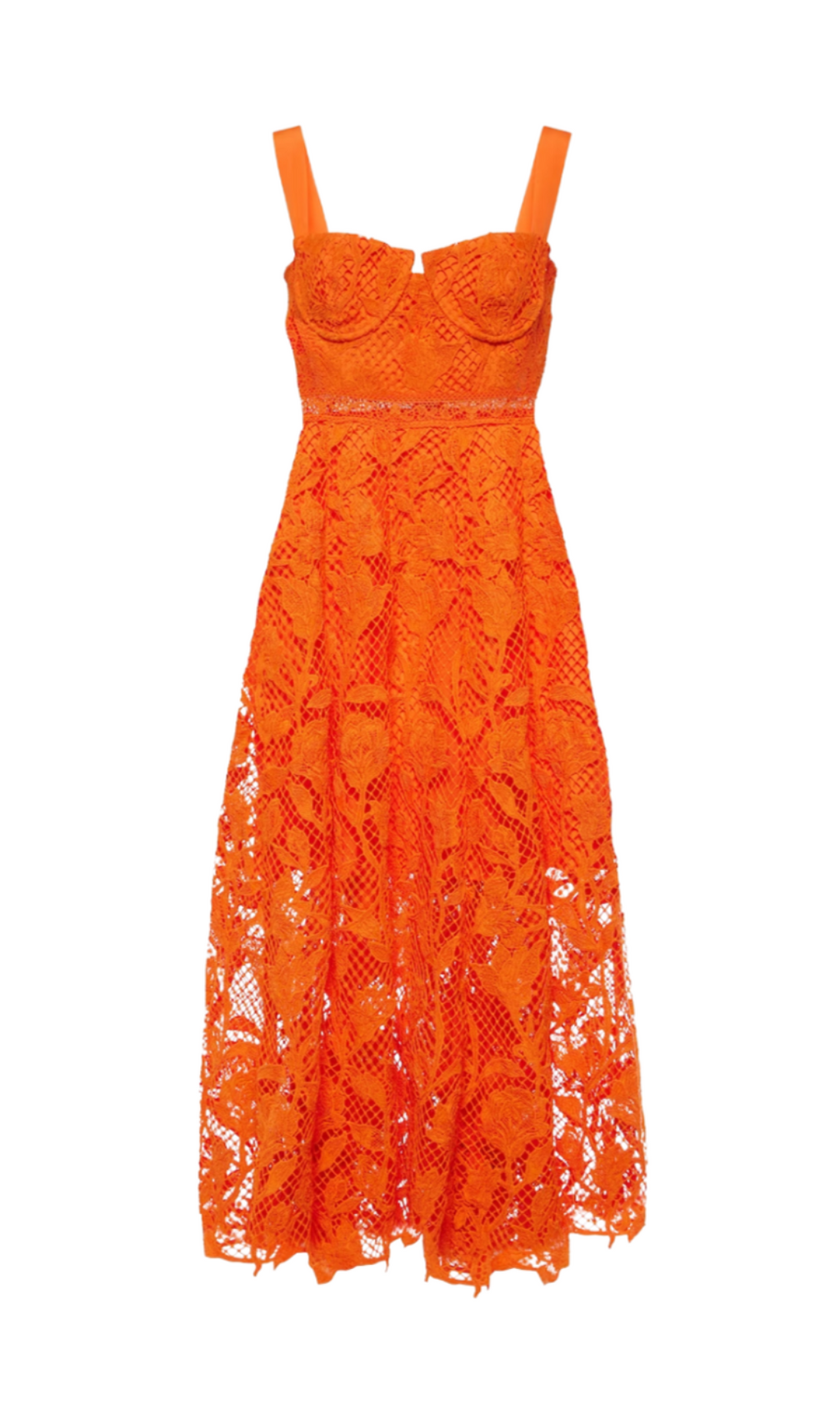 Aafje Orange Lace Midi Dress