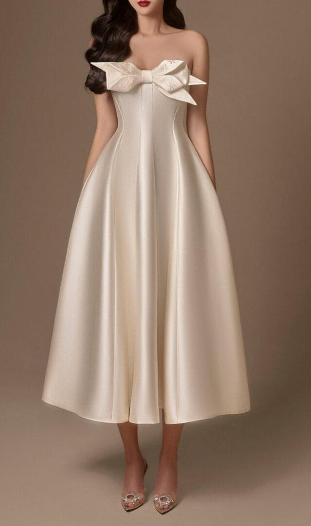 Avani Flared Semi-Heart Neck Taffeta Dress