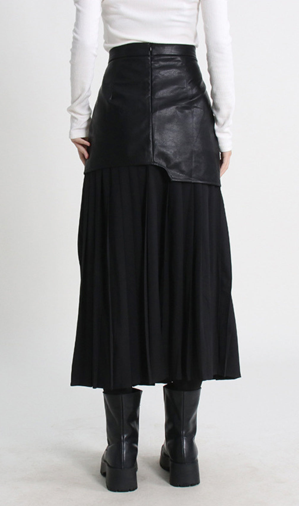 Evgeniy Black Leather Pleated Midi Skirt