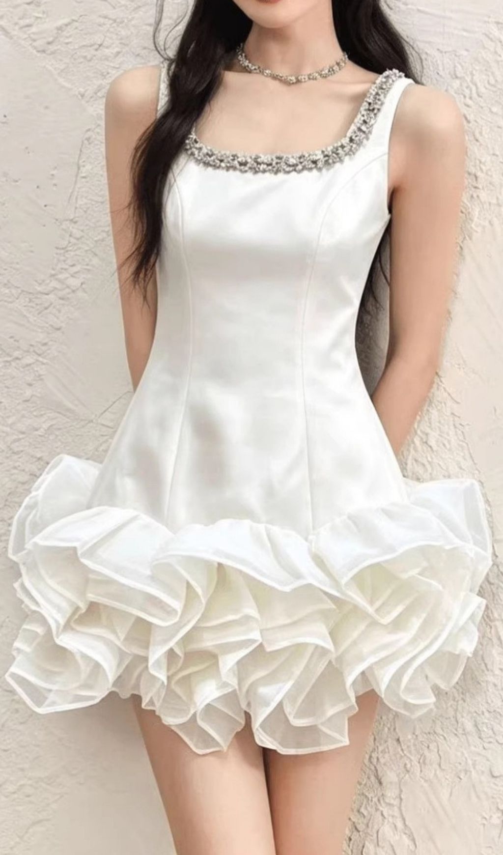 Kinley Pink Satin Diamante Ruffle Mini Dress - Glamorous Cocktail Party Gown
