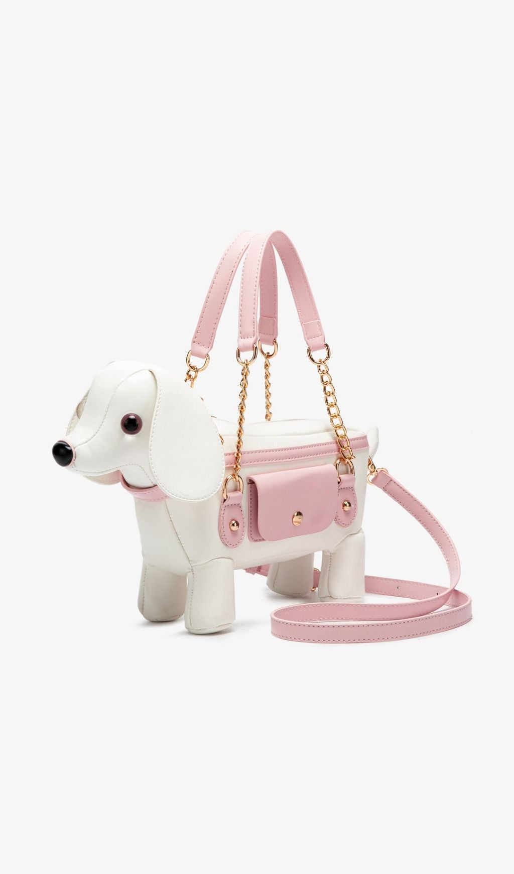 Khari Whimsical White Dog Handbag with Pink Accents - Chic Novelty Purse