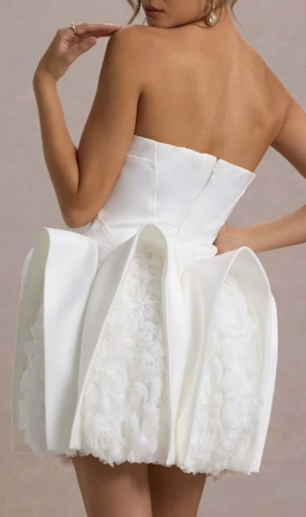 Dietrich White Strapless Flower Mini Dress