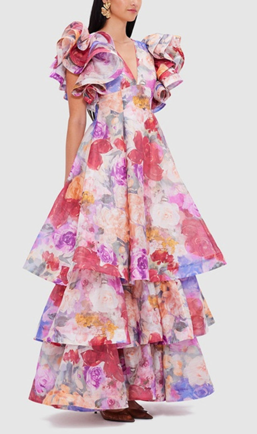 Élodie Floral-Print Ruffled Gown