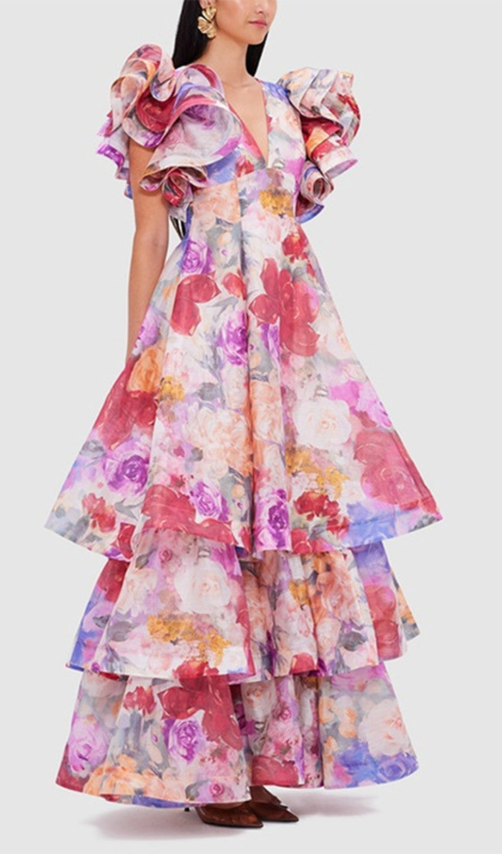 Élodie Floral-Print Ruffled Gown