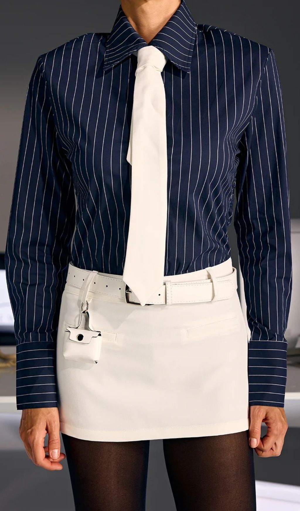 Poryndal Stripe Tie Mini Dress With Belt