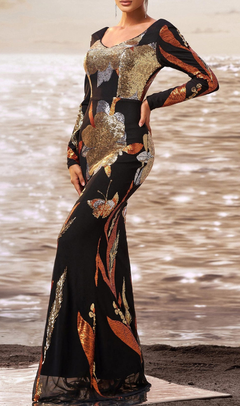 Debby Long Sleeve Sequin Maxi Dress