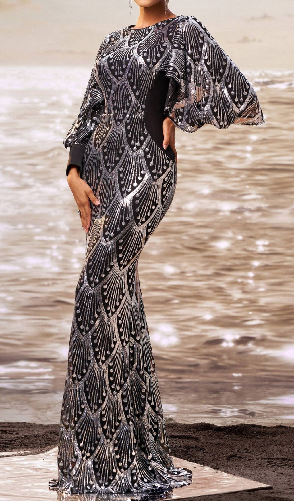Dewi Long Sleeve Sequin Maxi Dress