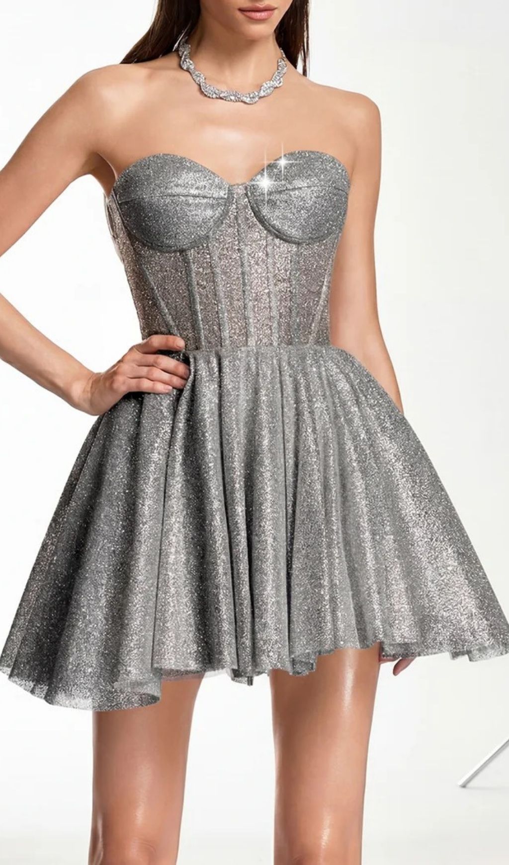 Darda Grey Glitter Strapless Corset Mini Dress - Your Ultimate Party Sparkle