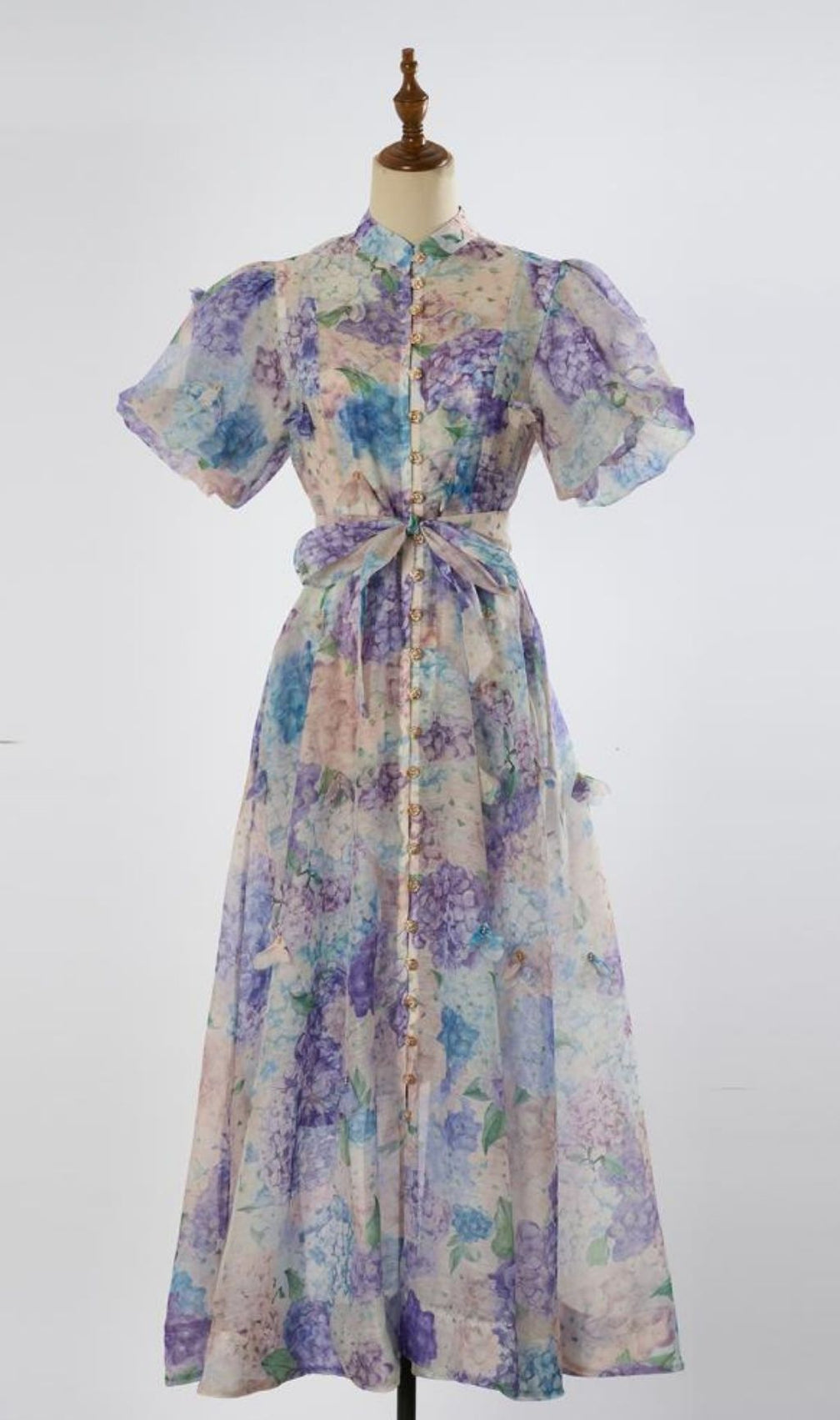 Karleshia Enchanting Floral Puff-Sleeve Maxi Dress - Romantic Garden Gown