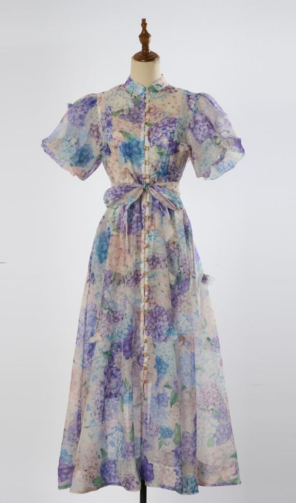Karleshia Enchanting Floral Puff-Sleeve Maxi Dress - Romantic Garden Gown