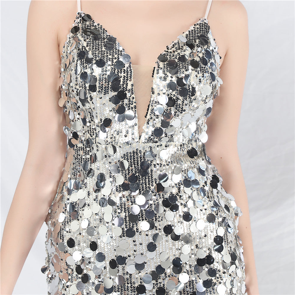 Chole Silver Strappy Sequin Maxi Dress
