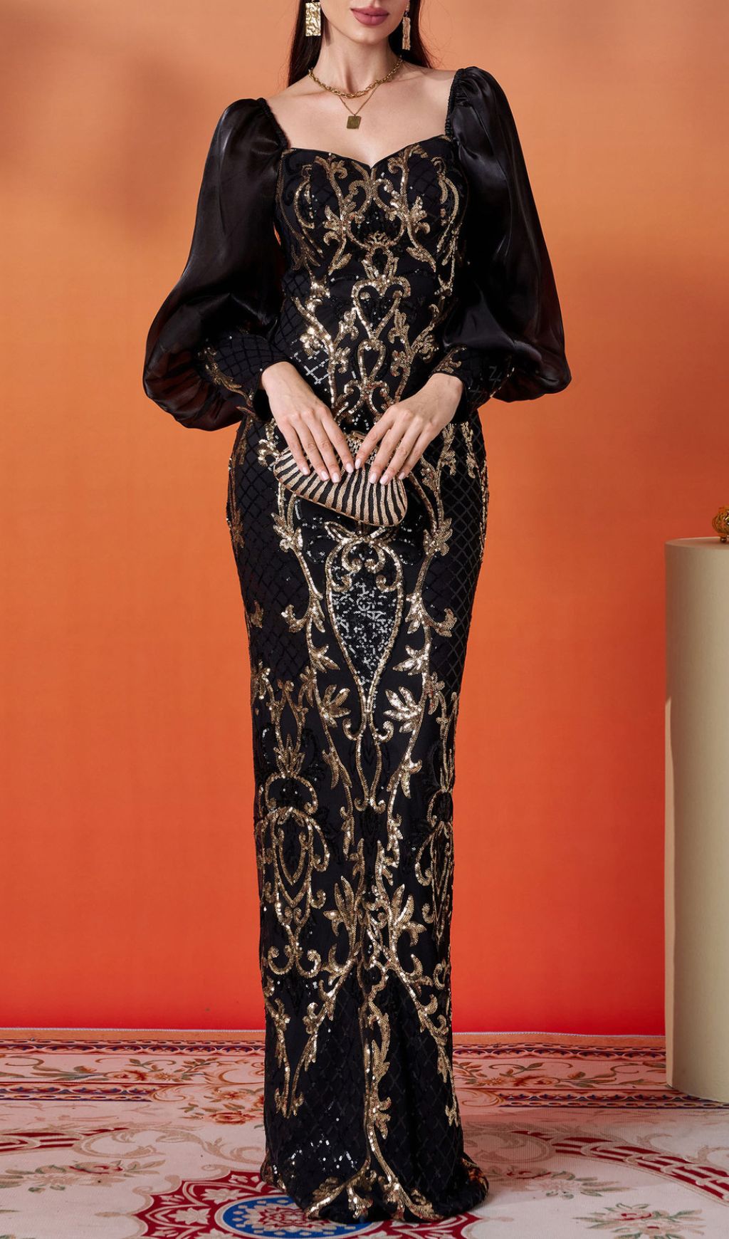 Floyce Black Long Sleeve Sequin Maxi Dress