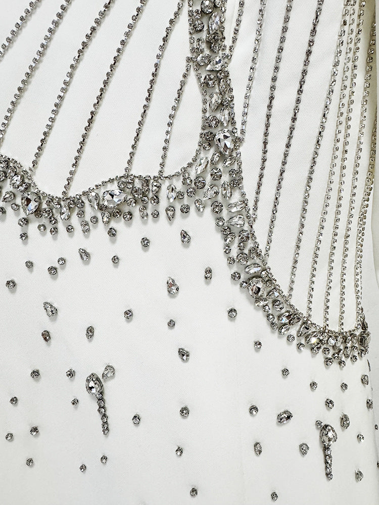 Josephe Dazzling White Diamante Long Sleeve Maxi Gown - Elegant Bridal & Gala Dress