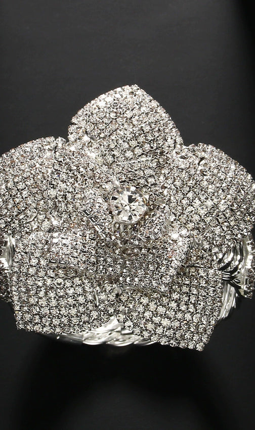 Kaira Dazzling Diamante Flower Bracelet - Elegant Floral Statement Cuff