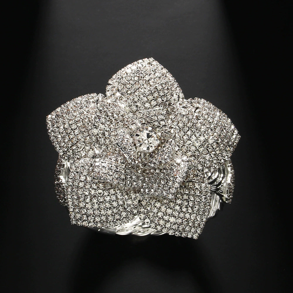 Kaira Dazzling Diamante Flower Bracelet - Elegant Floral Statement Cuff