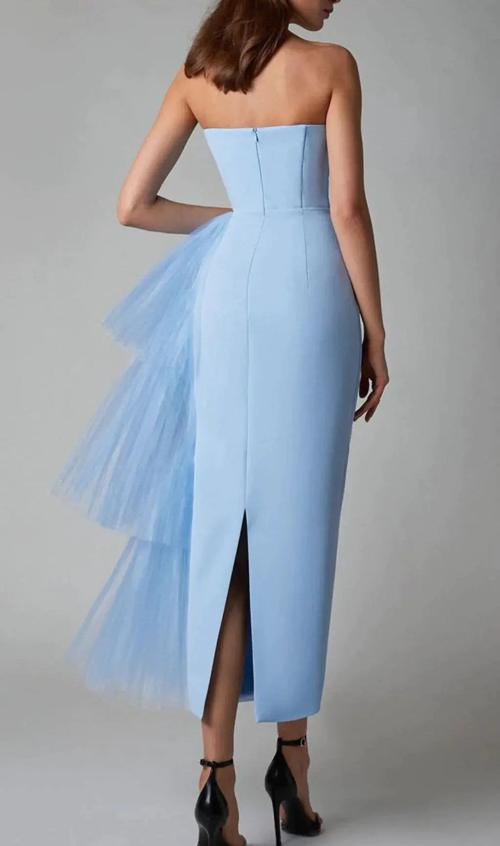 Mesh Stitched Dress In Light Blue