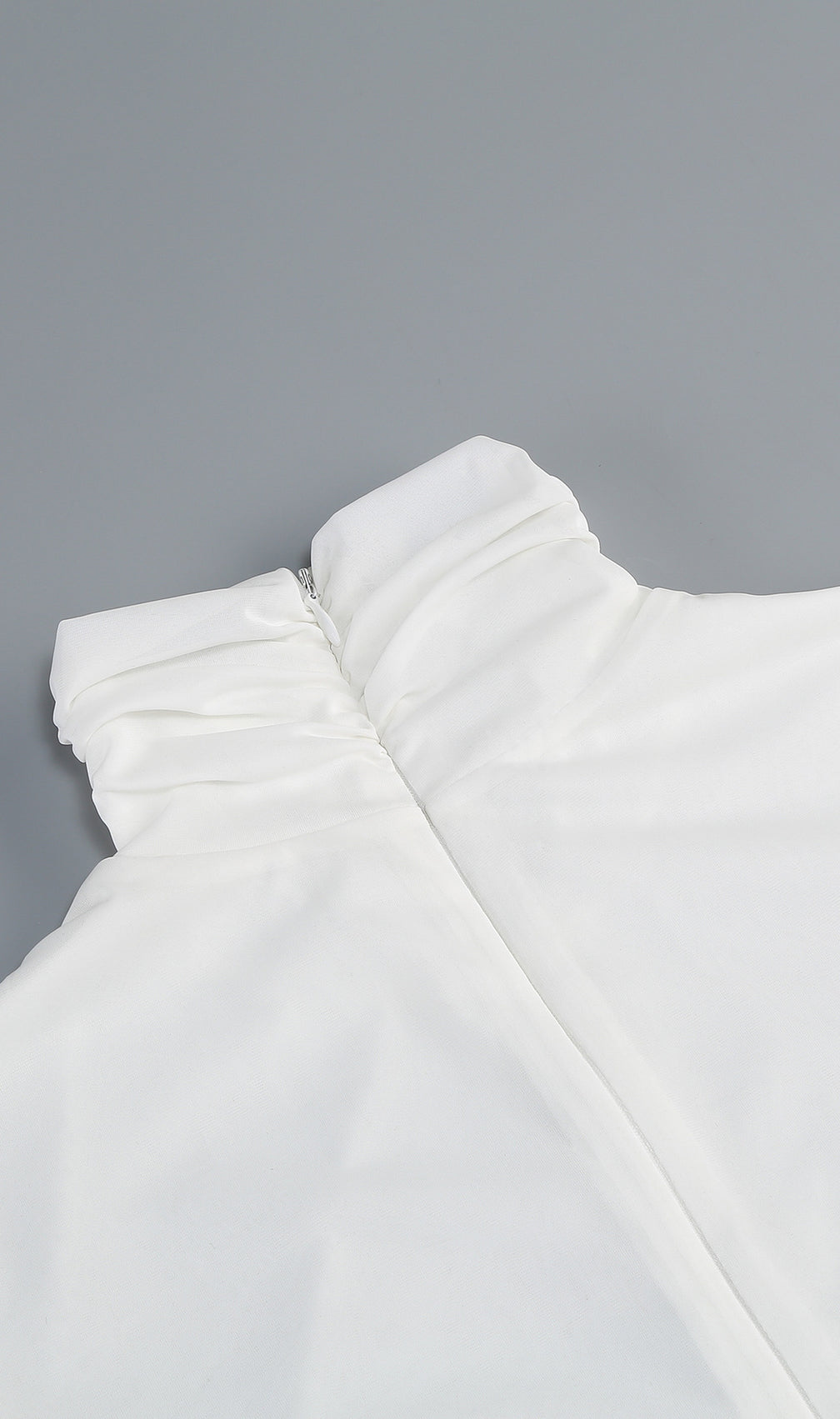 Jabbar Sculptural White Ruched Midi Dress | Elegant Long Sleeve Bodycon for Women