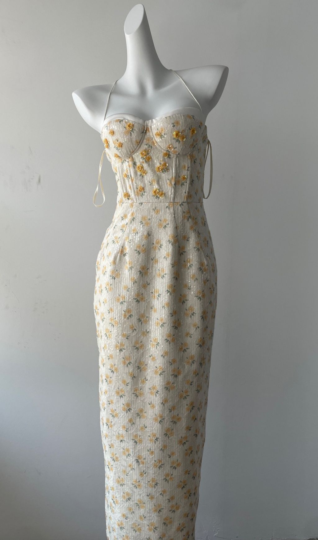 Galya Flower Embellished Corset Sequin Maxi Dress