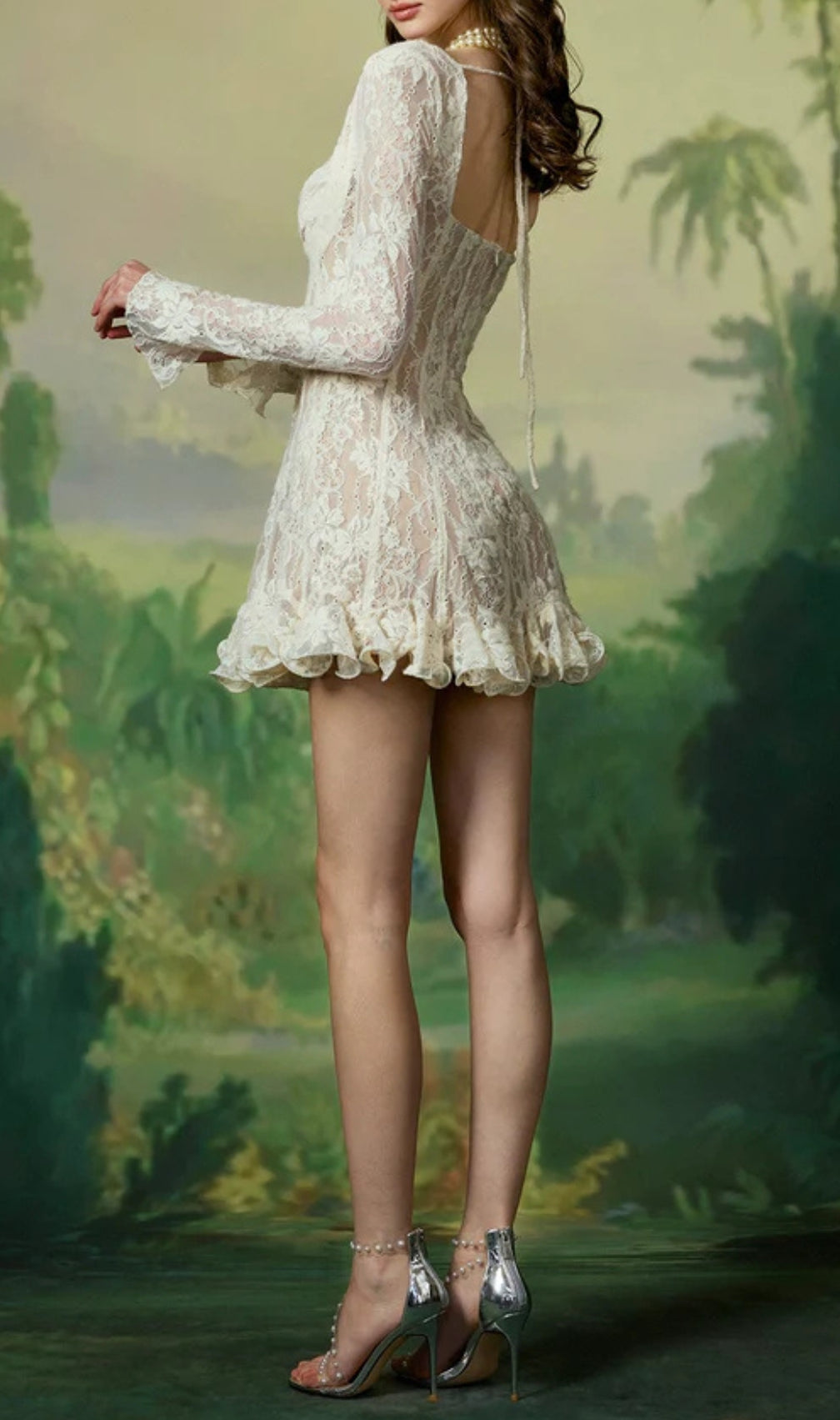 Laura Lace Waist-Cinched Long Sleeve Dress