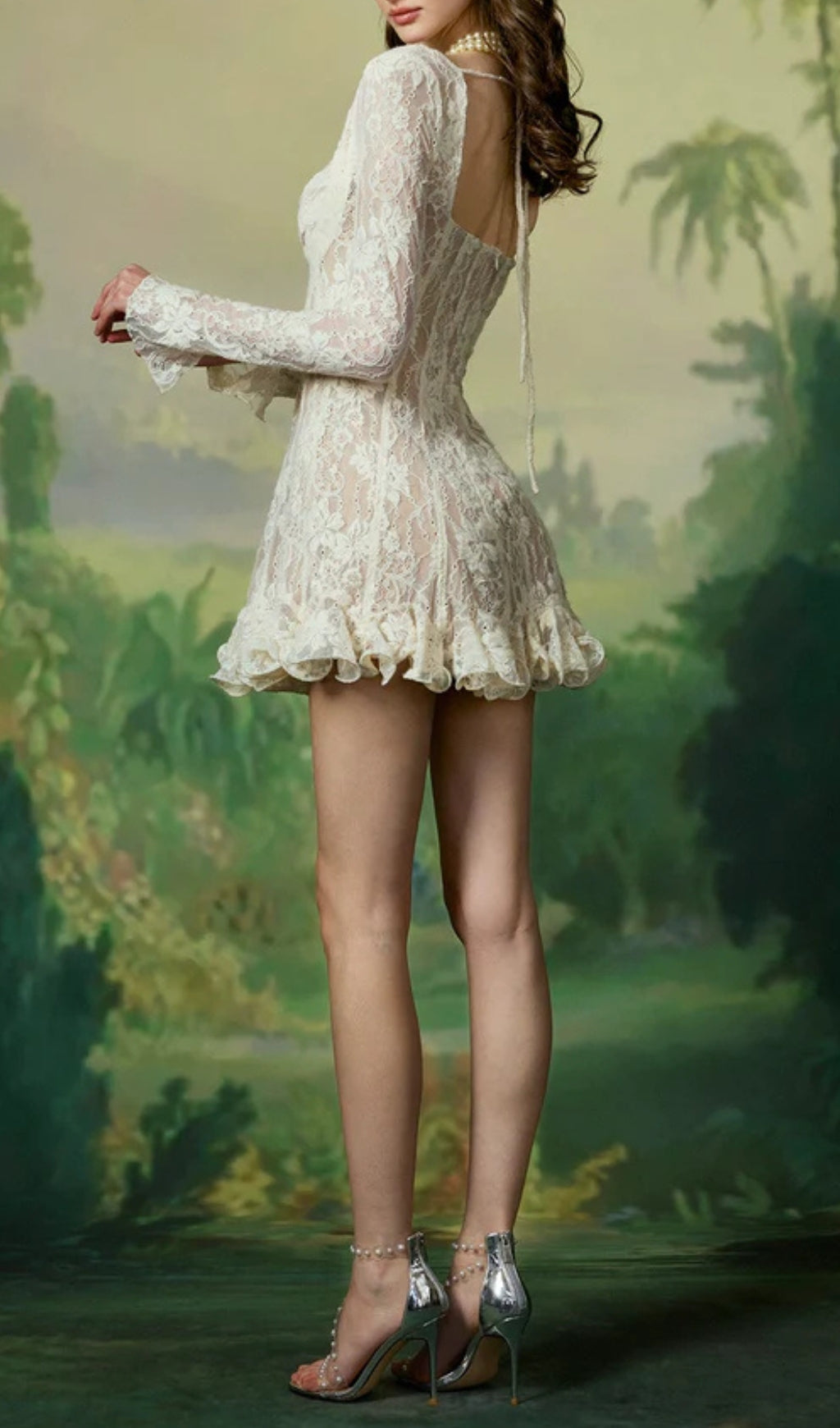 Laura Lace Waist-Cinched Long Sleeve Dress