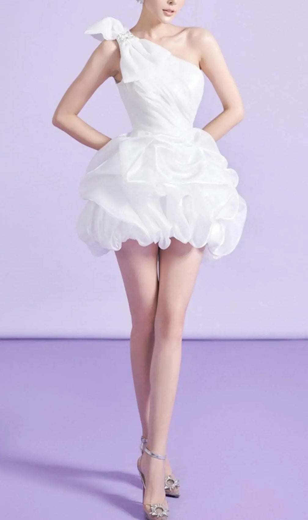 White One Shoulder Bowknot Mini Dress