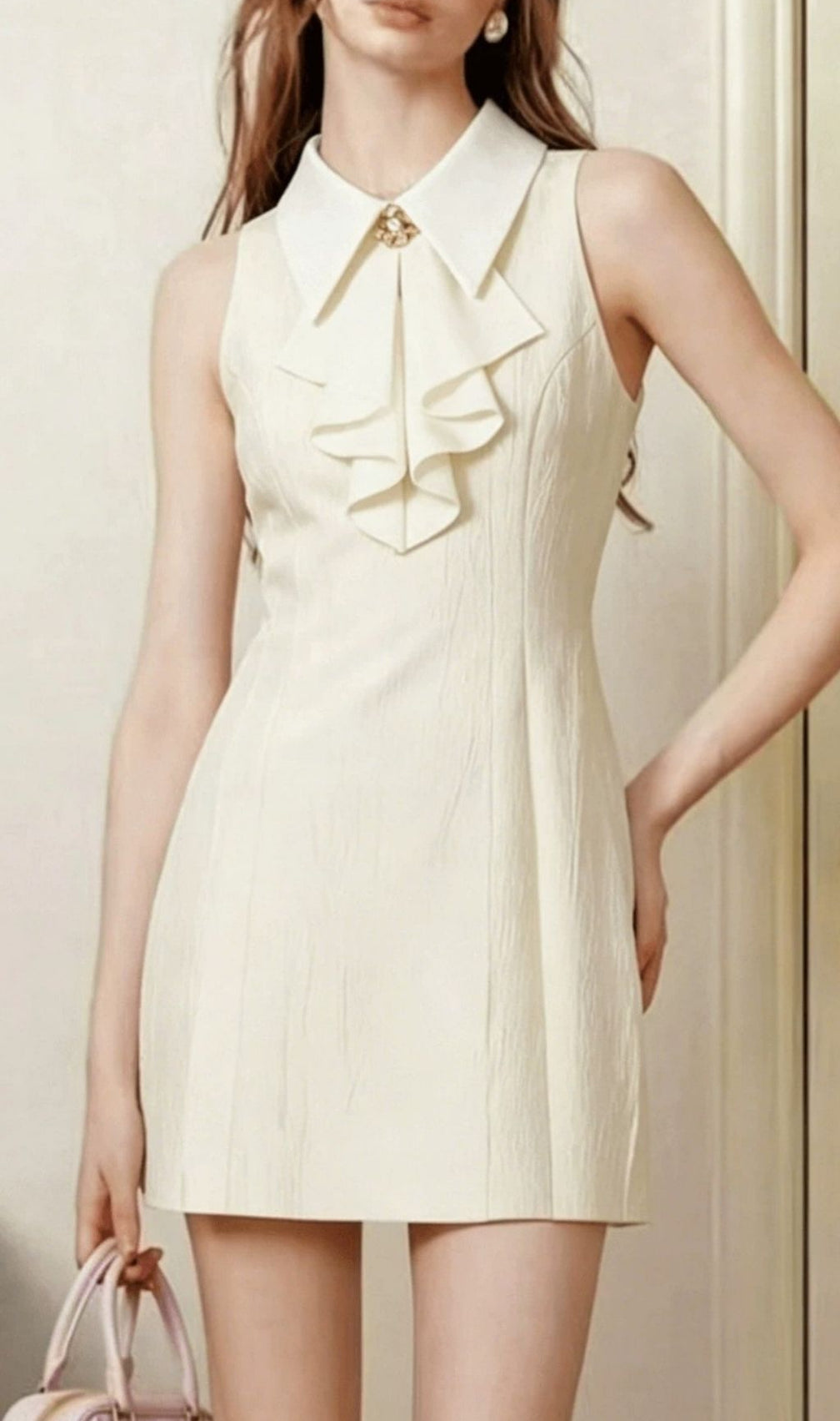 Kimberlin White Sleeveless Mini Dress With Collar