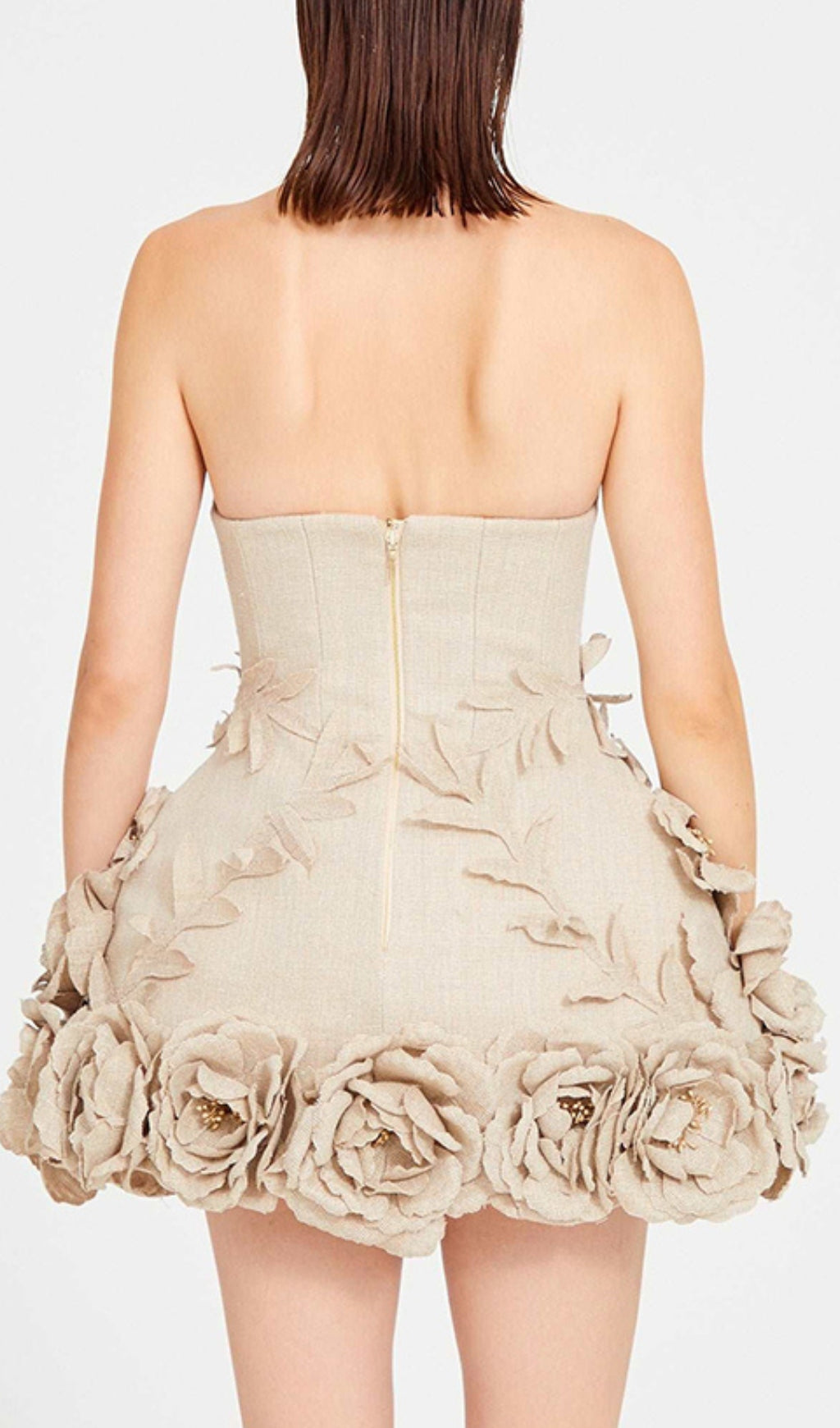 Bice Nude Strapless Bustier Flower Mini Dress