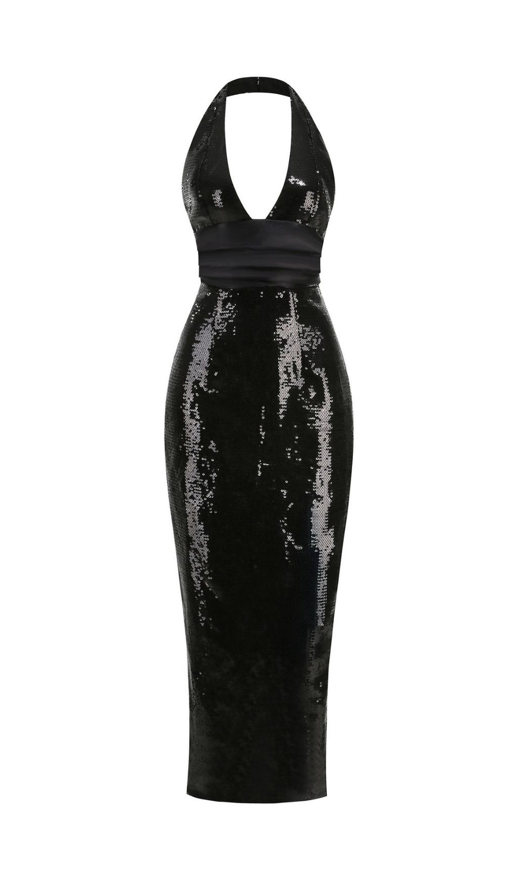 Keva Dazzling Black Sequin Halter Maxi Dress | Red Carpet Glamour Gown