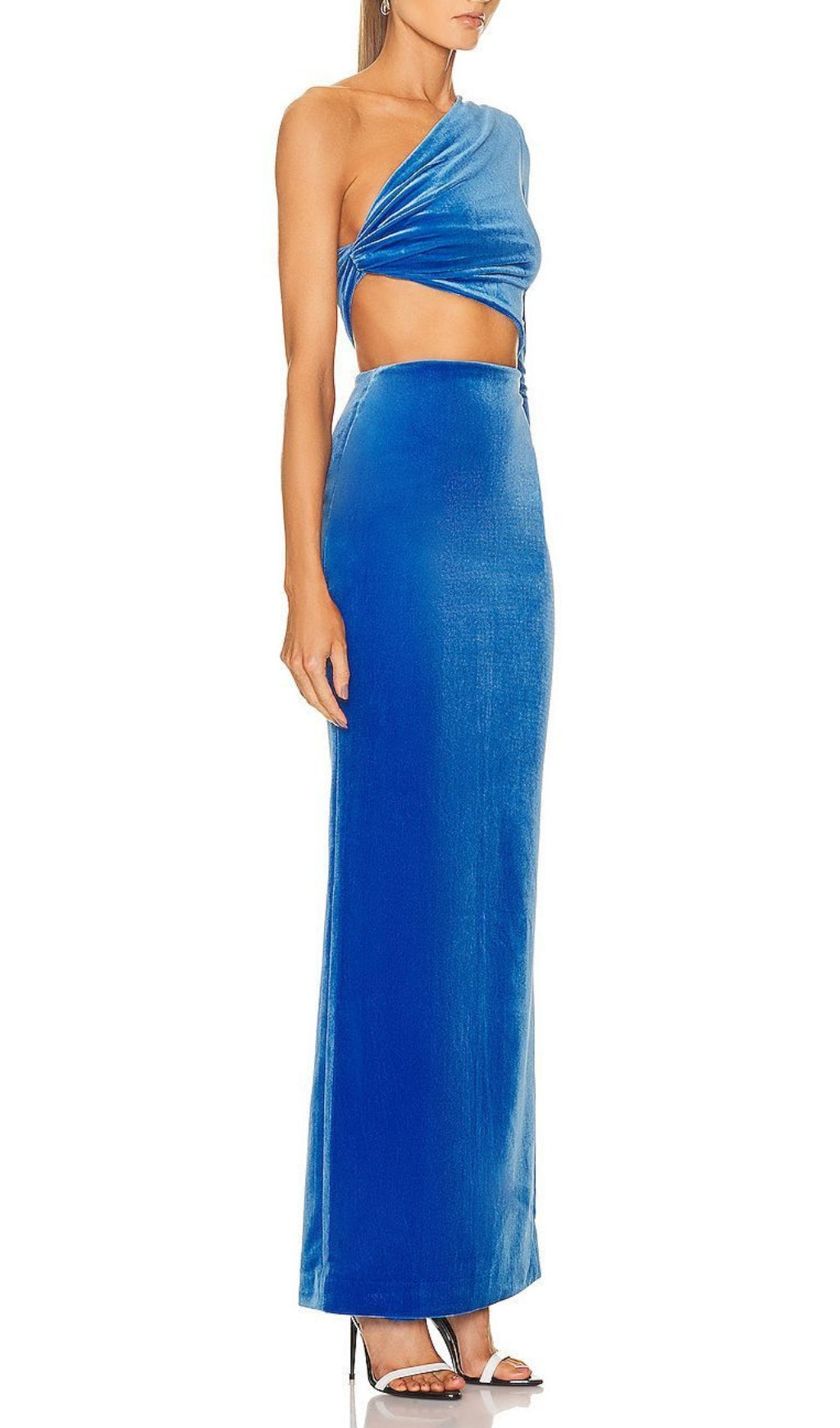 Daniil Blue One-Shoulder Velvet Maxi Dress
