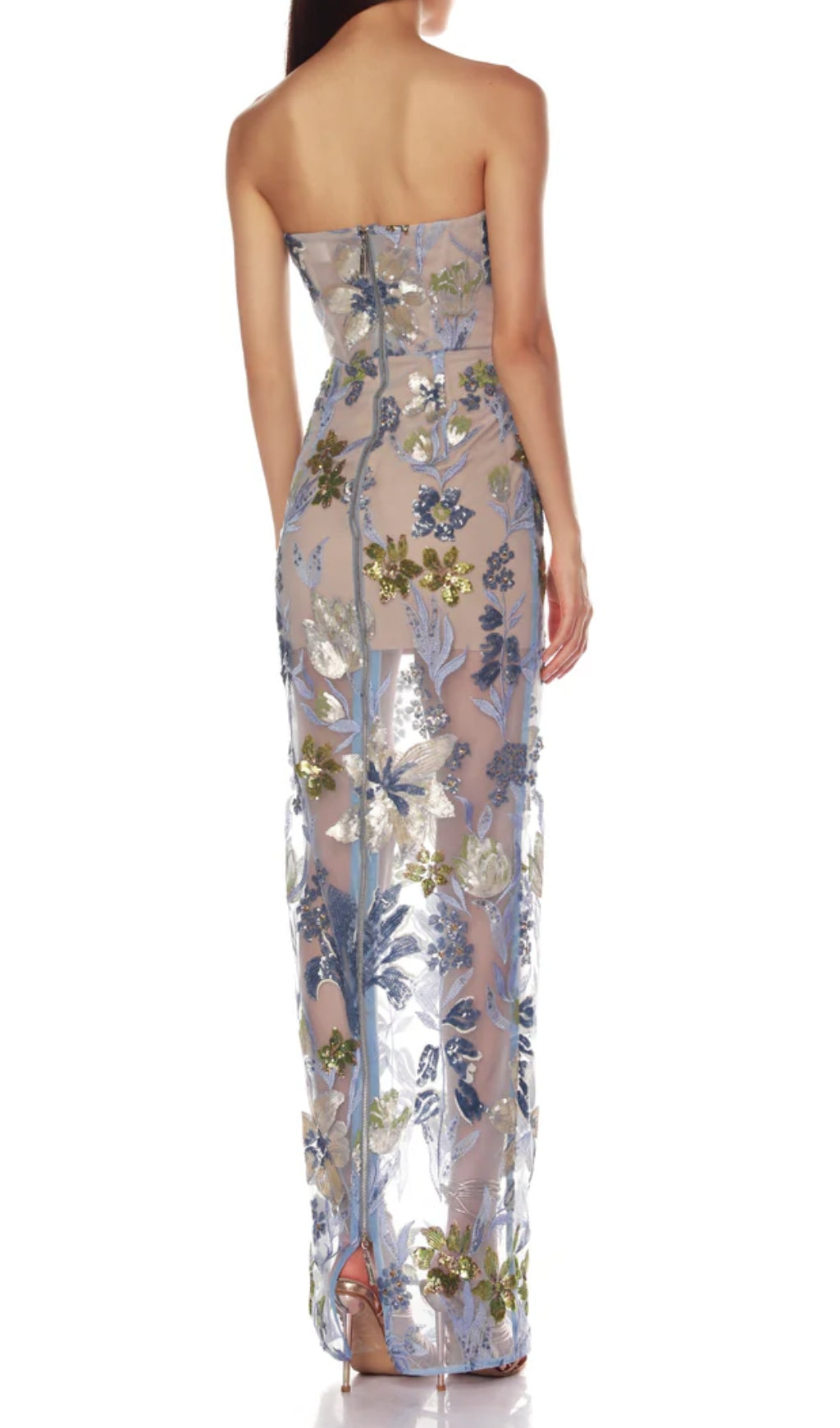Danyl Blue Strapless Flower Sequin Maxi Dress