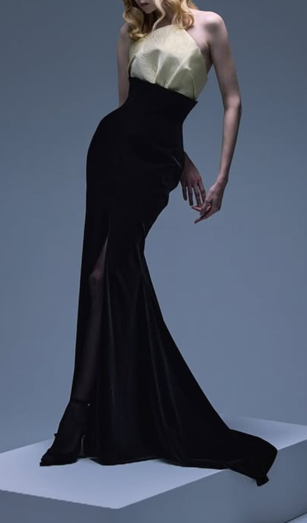 Black Ivory Strapless Mermaid Maxi Velvet Dress